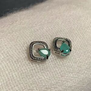 925 Sterling Silver Genuine Tanzanian Emerald Stud Earrings